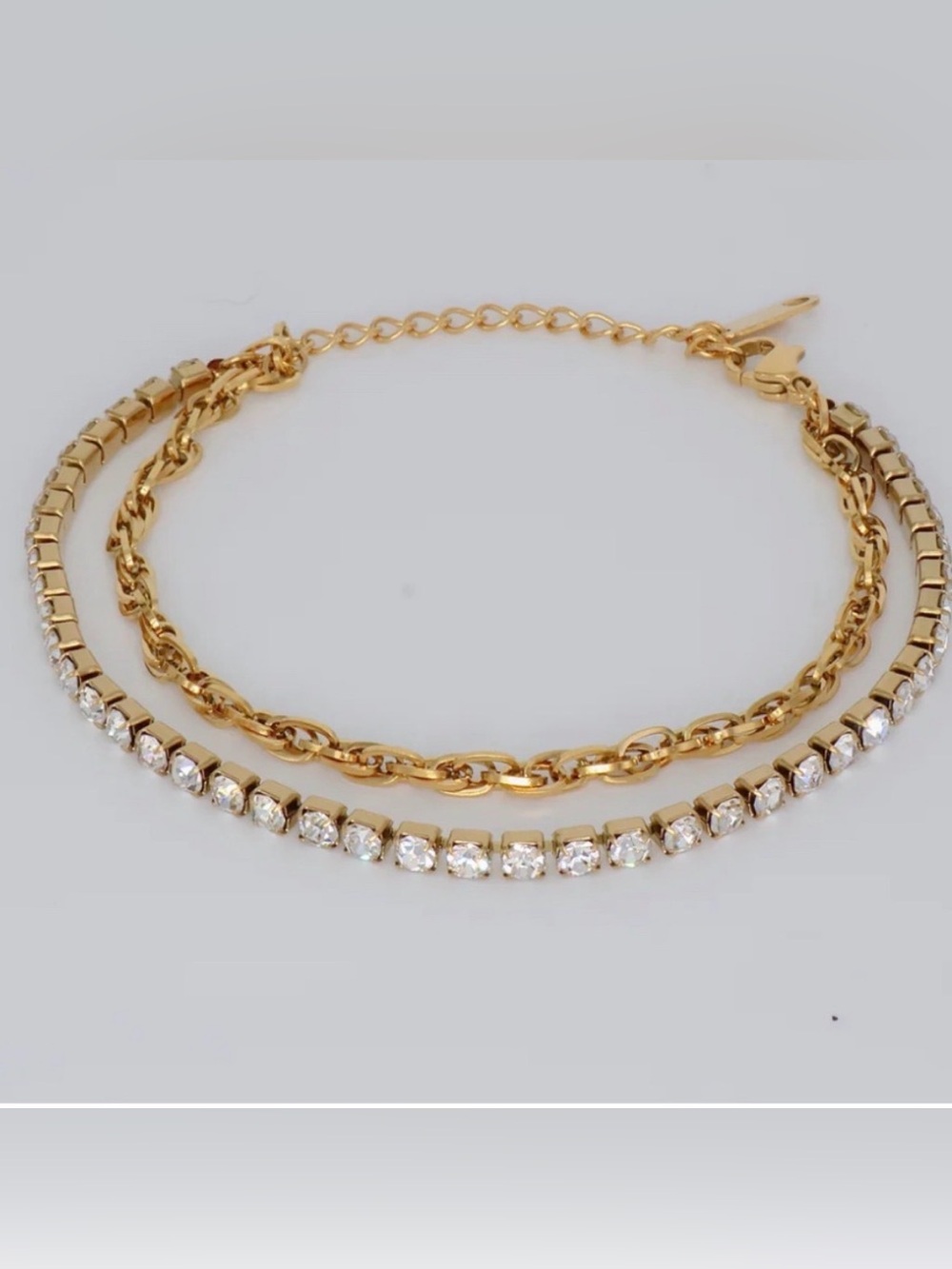 18k Gold Plated CZ Tennis Chain Bracelet Set. New.
